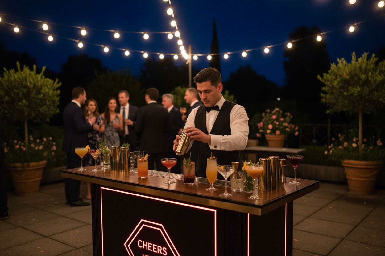cocktail catering outdoor wedding at night